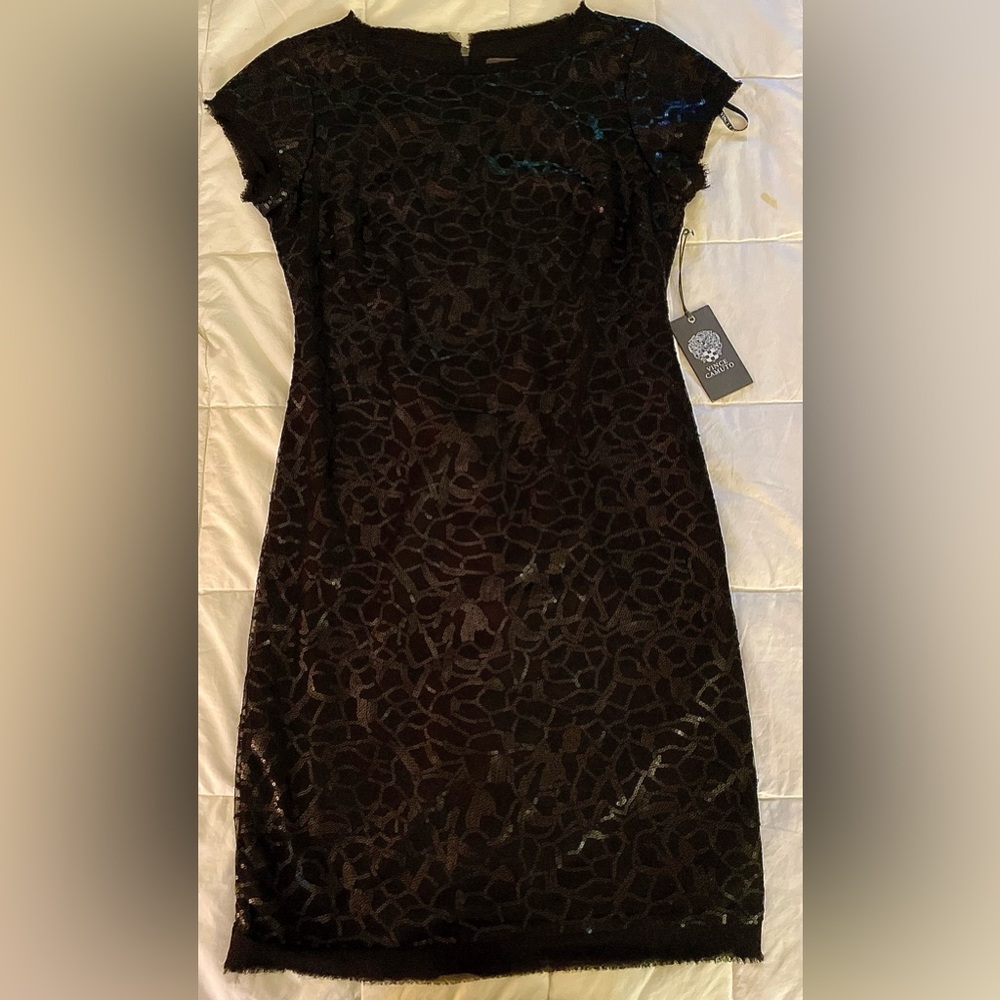 Vince Camuto Black Patterned Mini Dress